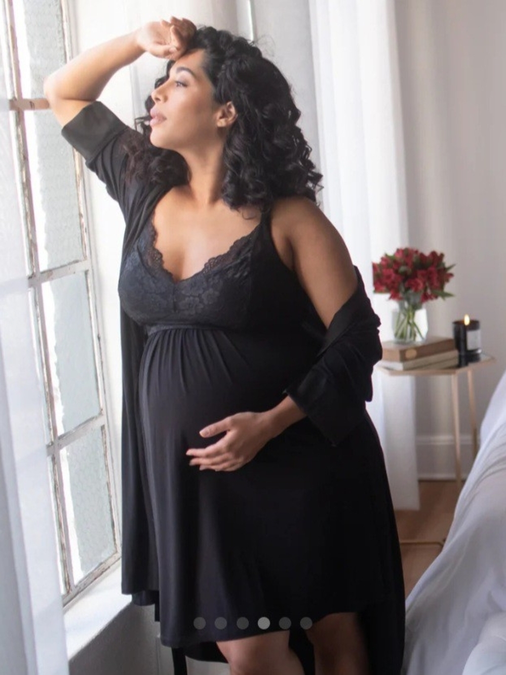 Kindred Bravely Modal Black Lace-Trim Maternity & Nursing Chemise